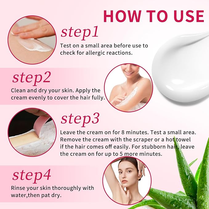 Hair Removal Cream for Women, Aloe Vera Depilatory Cream for Intimate Areas and Pubic Area-Hair Removal for Body Legs Arms Underarms Bikini, Gentle Formula for All Skin Type