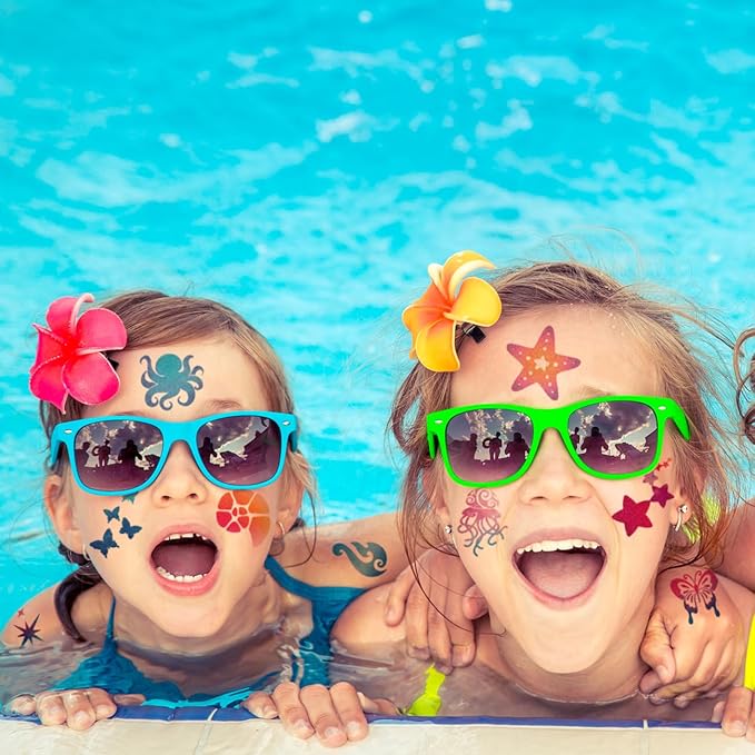 Glitter Temporary Tattoos for Aloha Party Decoration - 74 Individually Sheets Glitter Summer Tattoos for Kids Women Hawaiian Party Favors