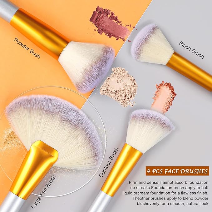 VANDER Makeup Brushes, 24Pcs Premium Synthetic Fiber&Wooden Handle Travel Makeup Brush Set, Foundation Powder Concealers Eye Shadows Blush Make up Brushes for Women, Girl, with Cosmetic Bag, Champagne