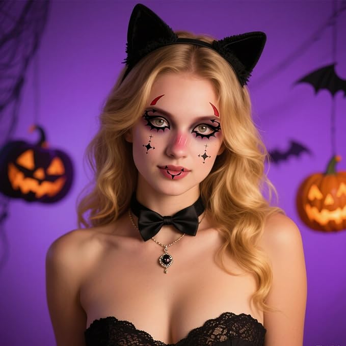 8Pcs Halloween Devil Face Tattoo, Face Temporary Tattoos Face Temporary Tattoo Sticker, Halloween Makeup Tattoo Stickers for Women, Men, Kids, Festival, Cosplay, Halloween