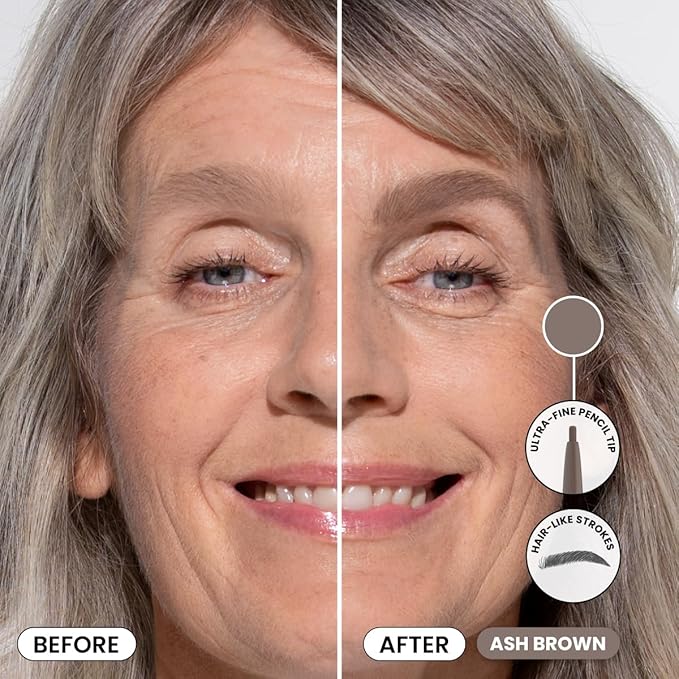 PrimeBrow Pencil for Mature Women – Ultra-Precise Tip for Natural, Hair-Like Strokes – Smudge-Proof & Long-Lasting Wear – Great for Thinning, Sparse, or Graying Brows (Ash Brown)