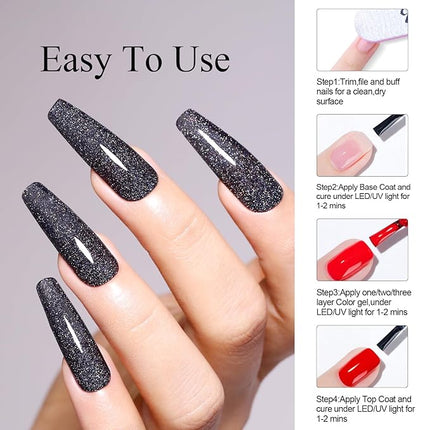 Imtiti Black Glitter Gel Polish,15ML Black Sparkle Iridescent Diamond Gel Polish Soak off UV Nail Art Manicure for Salon DIY at Home 1Pcs