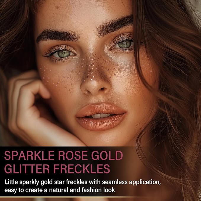 20 Pcs Rose Gold Makeup Patches, Glitter Freckles Face Tattoo, Easy Application and Remove Sparkle Makeup Patches, Waterproof Face Glitter Freckles for Women