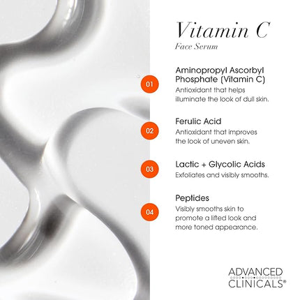 Advanced Clinicals Vitamin C Cream + Vitamin C Serum 2PC Skincare Set | Brightening Body Lotion & Facial Serum For Women & Men Helps Diminish Appearance Of Dark Spots, Wrinkles, & Uneven Skin Tone