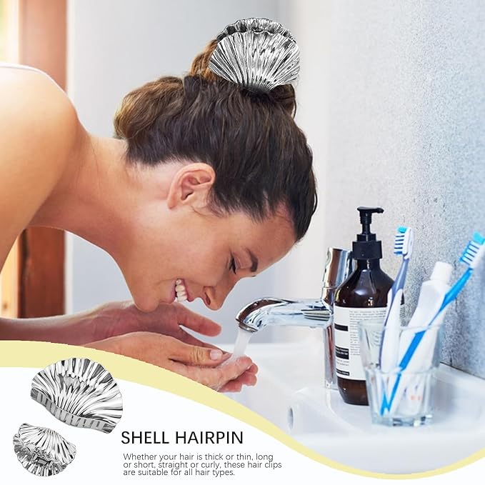 2pcs Seashell Hair Clip Fashion Sweet Shell Hair Claw Metal Shell Claw Clip Hair Accessories for All Hair Types, Such as Thick, Long, Straight, and Curly Hair (Silver (1 large + 1 small)