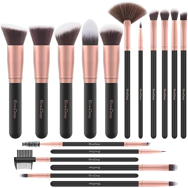 Makeup Brushes 17 Pieces Premium Synthetic Foundation Brush Powder Blending Blush Concealer Eye Face Liquid Powder Cream Cosmetics Brushes Kit (Rose Gold)