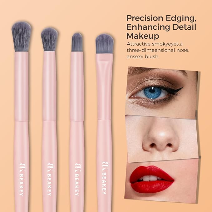 BEAKEY Pink Makeup Brushes Set–10 Pcs Taklon Bristles for Foundation Powder Blush Contour Eyeshadow & Concealer with Durable Birch Handles