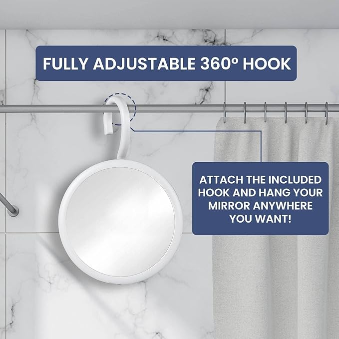 MIRRORVANA Hangable Round Fogless Shower Shaving Mirror with 360° Swivel Rotatable Hook for Hanging and Bonus Anti-Fog Spray - Anti Fog and Shatterproof Surface, 6.7" Diameter