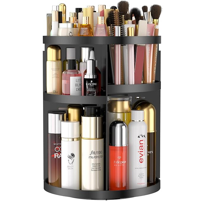 360 Large Rotating Makeup Organizer Countertop, Clear Acrylic Makeup Organizers, Organizador De Perfumes, 7 Layers Large Make Up Organizer, Huge Storage Fits for Vanity and Bathroom (Black, Small)