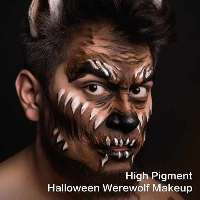 UCANBE Brown Face Body Paint Makeup Foundation, Non-Toxic Greasepaint for Kids & Adult, Waterproof Cream Face Painting Kit for Halloween Werewolf Leopard Camo Hunting SFX Make Up, Cosplay & Costumes