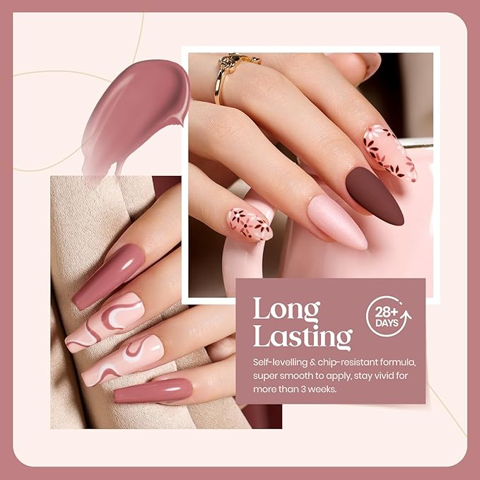 beetles Nude Gel Polish - Nude Symphony 6 Colors Polish Set, Neutral Pink Brown Glitter Skintone Gel Nail Fall Colors, Soak off Uv Led Lamp Needed Nail Art Design Home Diy Gifts For Women