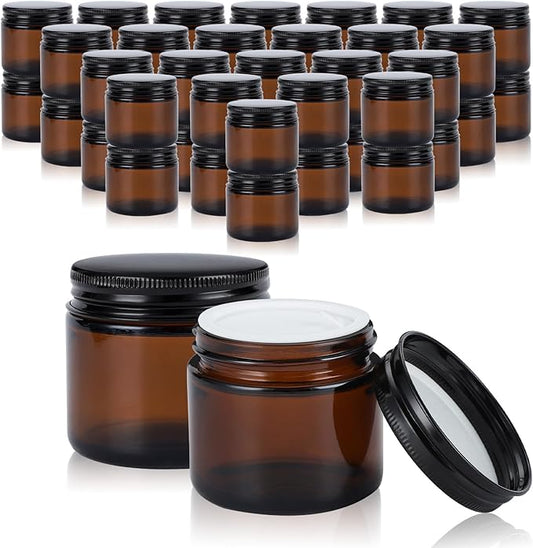 2oz Amber Glass Jars with Lids - 48 Pack Cosmetic Containers for Travel, Cream & Lotion