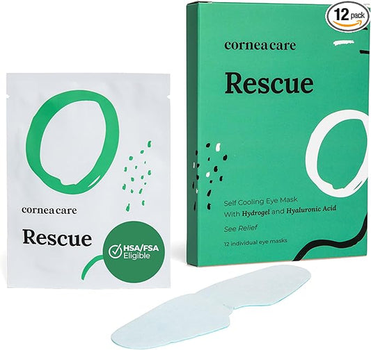 Rescue: Hydrogel Self Cooling Compress | Cold Eye Masks for Puffy Eyes | Self Cooling Eye Compress for Fast Relief | Travel Ready | 12 Count