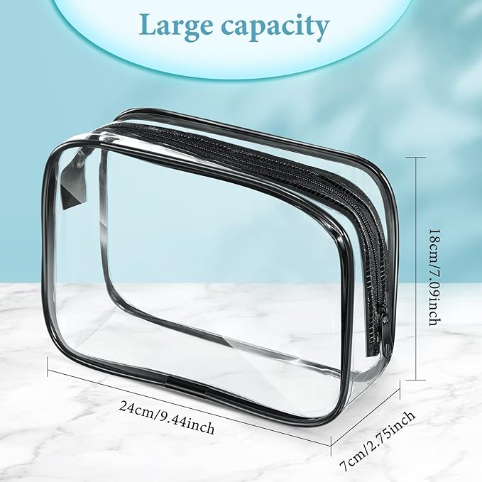 Weewooday 12 Pieces Clear Makeup Bags Cosmetic Storage Bags PVC Zipper Pouches Travel Waterproof Makeup Plastic Case for Women Organizing Toiletries Traveling Bathroom(Large,Black)