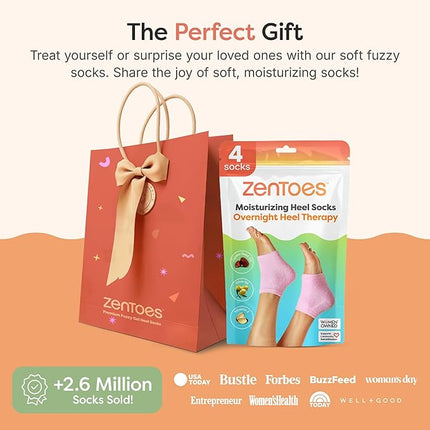 ZenToes Moisturizing Socks for Cracked Heel Treatment, Vitamin E, Olive Oil and Jojoba Oil Infused Heel Socks, Galentines Day Gifts, Self Care Gifts for Women (Fuzzy Pink, Regular)