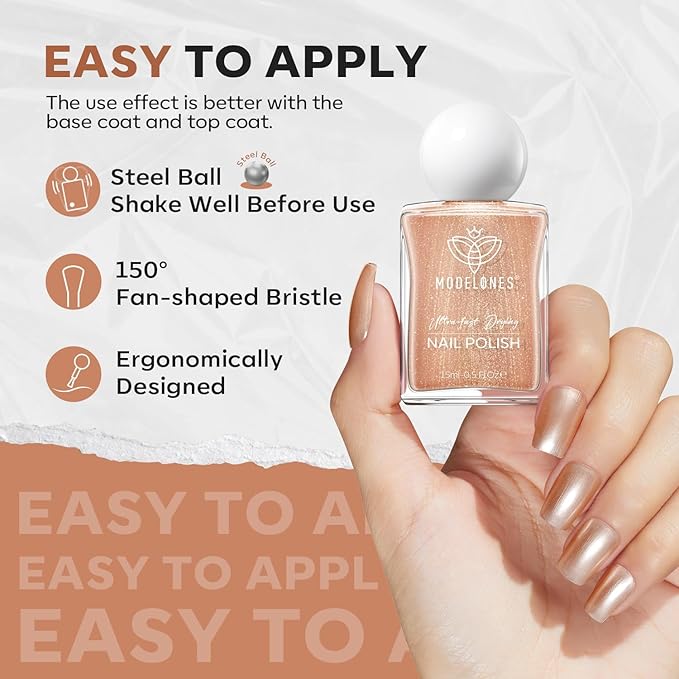 modelones Bronze Brown Nail Polish, 15 ml Metallic Brown Glitter Quick Dry Nail Lacquer Strengthener Long Last Shine Fingernail Toe Nail Art DIY Home Travel Manicure Gift for Women Girls 0.5 Fl Oz