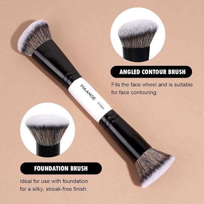 MAANGE 2 PCS Face Makeup Brushes, Makeup Brushes Set, Double Ended Foundation Contour Powder and Buffer Brush, Women‘s Blending Brush, Professional Face Brush Set Tools