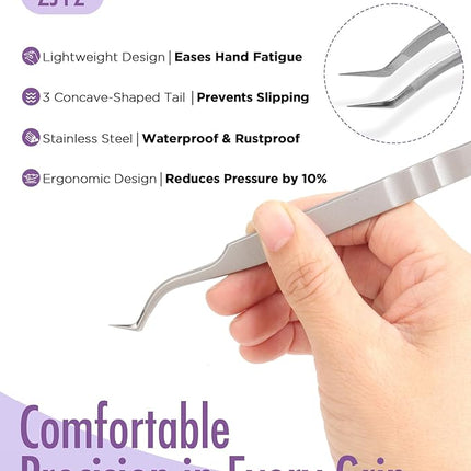 Beyelian Volume Lash Tweezers Lash Tweezers for Eyelash Extensions, Non-slip High Precision Effortless Tip for Mega Fans, Stainless Steel ZJ12