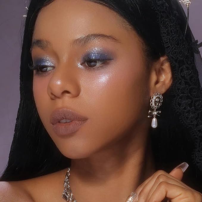 Flower Knows Little Angel 9-Color Eyeshadow Palette with 6 Matte+3 Shimmer Blue Shades,Long-lasting,Easy-to-apply & Highly Pigmented Goth Eye Shadow(02 Weeping Angel,0.37 Oz)