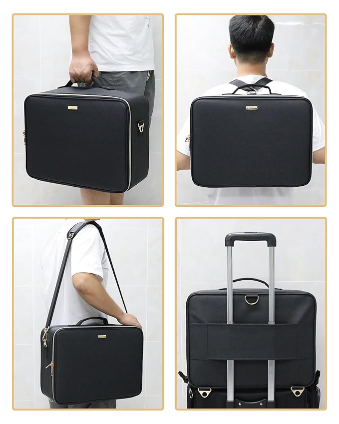 Relavel Extra Large Makeup Bag,Professional Makeup Train Case for Makeup Artists,Travel Cosmetic Organizer Box with 4 Small Portaleb Case Bag&Brush/Lipstick Plate,Adjustable Compartments Dividers