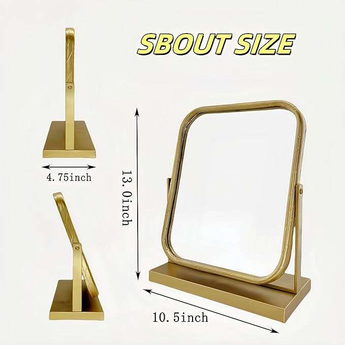 Tabletop Vanity Mirror Adjustable Rotation Golden Metal Framed Gold Vanity Mirror, Room for Living Room,Bedroom,Tabletop,Bathroom.