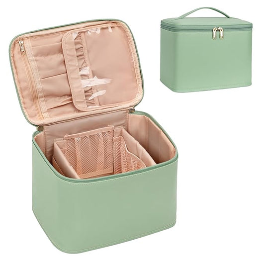 OCHEAL Makeup Bag, Portable Cosmetic Bag, Large Capacity Travel Case Organizer, Black Makeup Bags For Women Toiletry Bag for Girls Traveling With Handle and Divider-Light Green Large