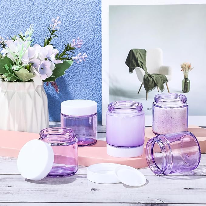 Norme 12 Pcs 4 oz Glass Jars with Lids Leakproof Round Airtight Empty Cosmetic Jars with Inner Liners Lid for Storing Lotions Powder Ointments Candle Making Tins (Light Purple)