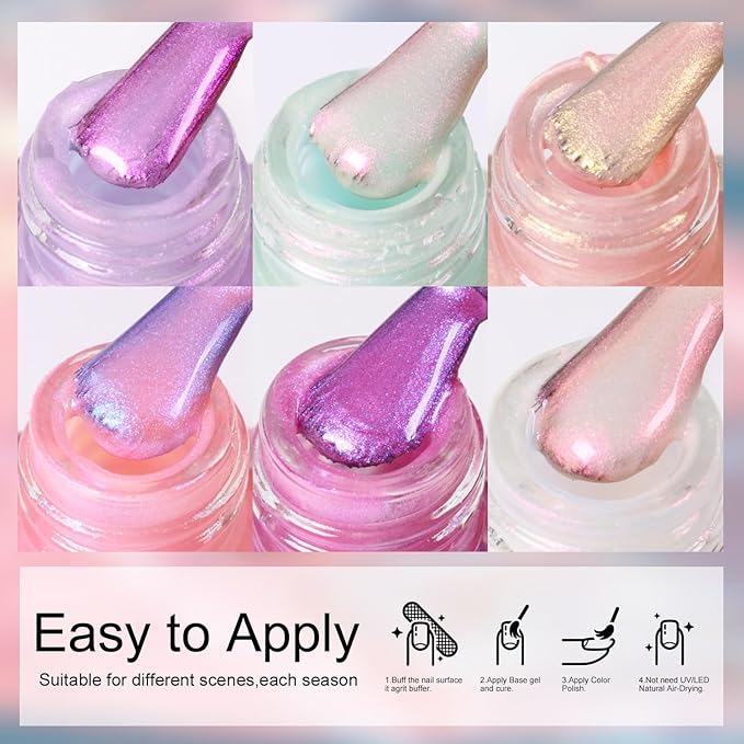 DouborQ 6 Colors Nail Polish Set Mermaid Pearl Glimmer Long-lasting Fingernail Nail Art Varnish (1-6)