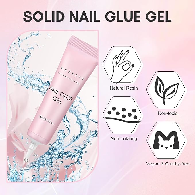 Makartt Gel Nail Glue: Solid Nail Glue for Press On Nails, 15ML 3D Gel UV Lamp Needed, Multifunctional Nails Tools Strong Adhesive Rhinestone Glues Gels for Charms & Gems, Ideal for DIY Home Salon Use
