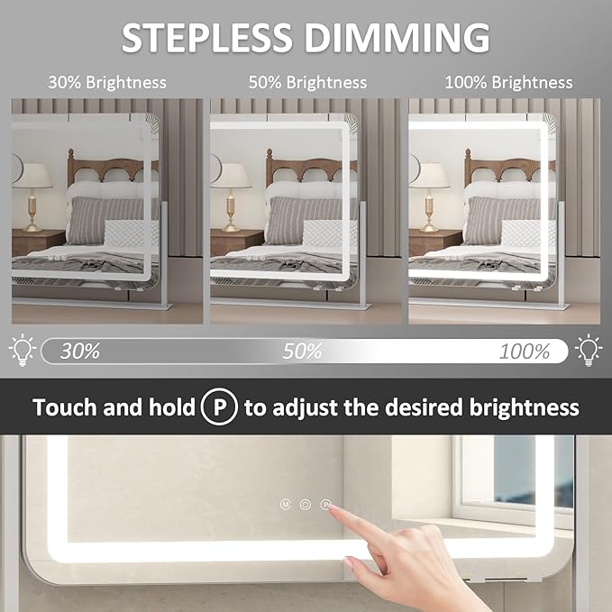 YOURLITE Vanity Mirror with Lights, 24"x 20" LED Makeup Mirror, Smart Touch Dimmable 3 Colors Modes & Adjustable Brightness, 10x Magnification with USB Charging Port, 360° Rotation for Bedroom