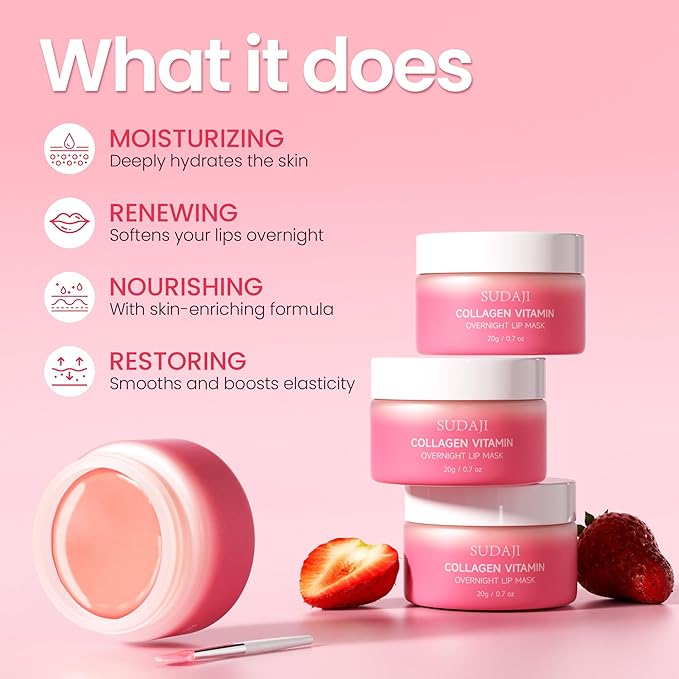 Lip Mask Overnight, Hydrating Lip Balm, Lip Moisture with Hyaluronic Acid & Vitamins E, A- Sleeping Nourishing Lip Butter Balm for Dry Lips 0.7 Oz