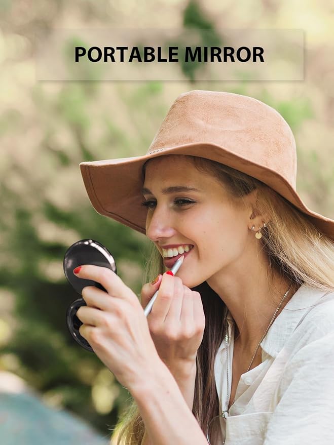 Compact Mirror Bulk, Pack of 6 Double-Sided 1X/2X Magnifying Metal Makeup Mirrors(Round, Onyx Black)