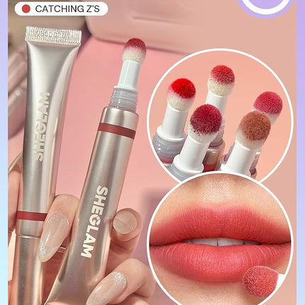 SHEGLAM Pout Pillow Cushion Lip Gloss Moisturizing Liquid Lipstick High Shine Finish Sponge Tip Applicator Non-Sticky Lip Glaze Party -Catching Z's