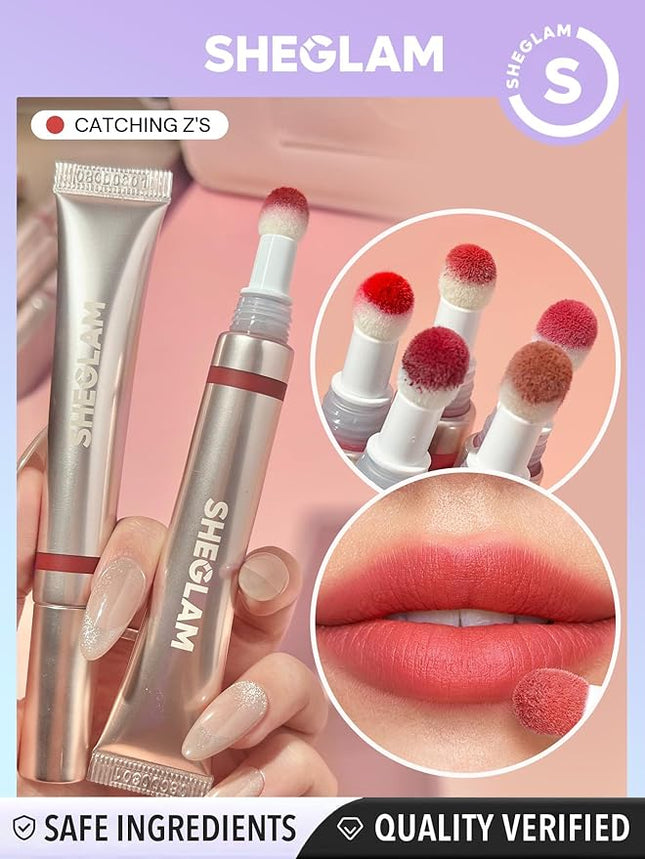 SHEGLAM Pout Pillow Cushion Lip Gloss Moisturizing Liquid Lipstick High Shine Finish Sponge Tip Applicator Non-Sticky Lip Glaze Party -Catching Z's