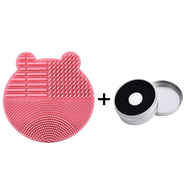 Silicon Makeup Brush Cleaner Mat with Brush Drying manual Make up brush cleaner cleanser machine Cosmetic Brush Cleaning Pad+Makeup Brush Dry Cleaned Quick Color Removal Sponge Scrubber Tool(Pink)