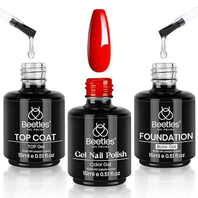 Beetles Red Gel Nail Polish Set 3Pcs 15ml – Cherry Red Soak Off UV/LED Gel, Long-Lasting High Gloss & Holiday Nail Colors, Salon Quality DIY Nails at Home