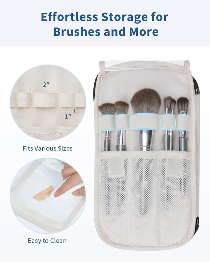 WANDF Travel Toiletry Bag for Women, Wide-open Large Makeup Bag with Handle, Puffy Makeup Organizer for Toiletries, Cosmetics, Accessories, Essentials (Black)