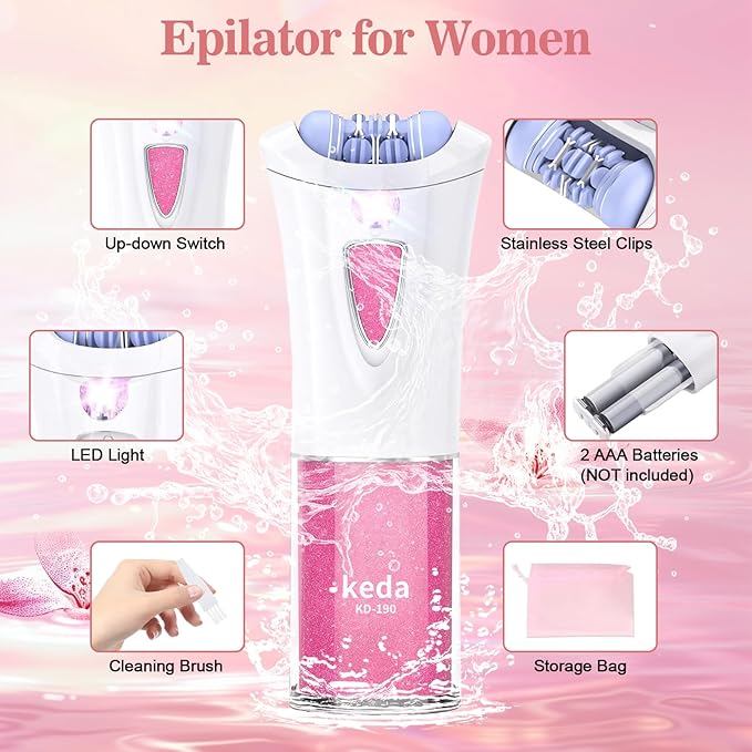 Glabrouse Skin Epilator, 2025 New Glabrouse Skin Hair Remover for Face with LED Light - Glamorous Skin Epilator for Women, Face/Arm/Bikini Area/Legs/Underarm Hair Removal