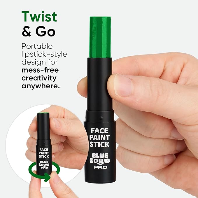 Blue Squid PRO Forest Green Face Paint Stick - Waterproof Body Paint for Adults & Kids Eye Black Baseball, Eyeblack Softball - Hypoallergenic Twist-Up Non-Toxic Makeup Stick for Cosplay, Sports, SFX