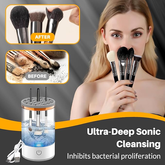 Electric Makeup Brush Cleaner Machine, Quick Efficient Deep Cleaning Makeup Brush, Automatic Spinning Cosmetic Brush Cleaner All Types of Brushes Portable Compact Design for Travel Home Use