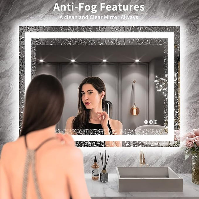 LOAAO 40X30 LED Bathroom Mirror with Lights, Anti-Fog, Dimmable, Backlit + Front Lit, Lighted Bathroom Vanity Mirror for Wall, Memory Function, Tempered Glass, ETL Listed