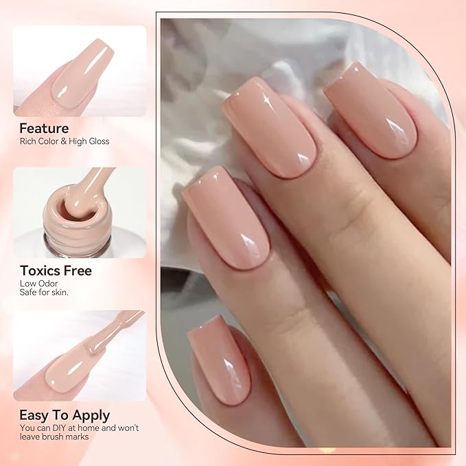 BORN PRETTY Gel Polish Nail Set 6 Colors Nude Skin Tones Brown Neutral Colors Soak Off Gel Nail Kit Collection Nail Art Manicure DIY Salon Home Gift