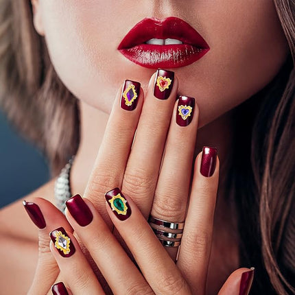 PAGOW 48Pcs Nail Art Heart Drop Rhinestones for Nails, Mix Sizes AB Iridescent 3D Crystals Diamonds Nail Art Heart Drop, Charms Metal Alloy Gold Rhinestone Nail Charms for Crafts DIY Nail Decorations