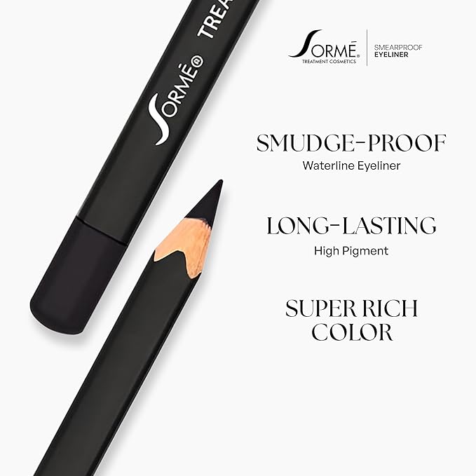 Sorme Treatment Cosmetics Smearproof Eyeliner 0.16oz | Long Lasting Black Waterproof Eyeliner Pencil | Smudge-Proof Waterline Eyeliner | Cruelty-Free and Gentle Pencil Eyeliner