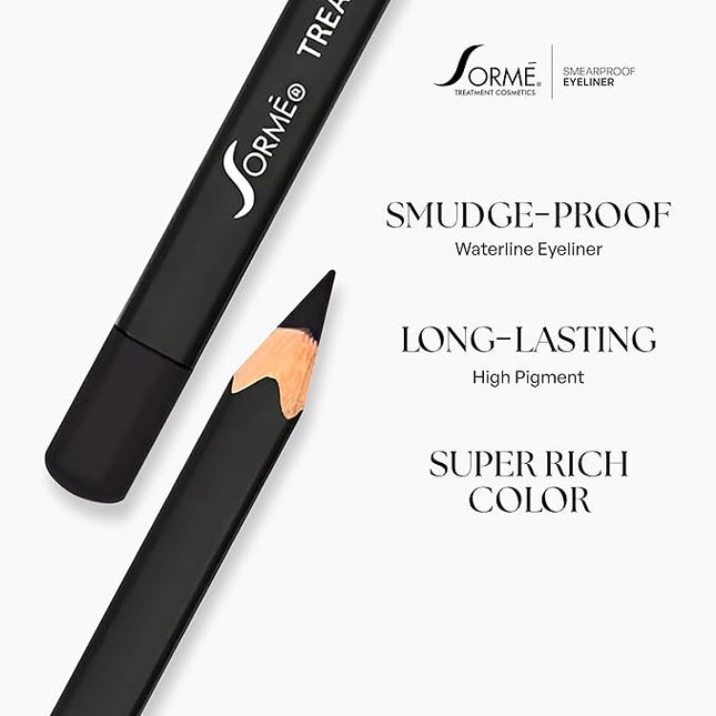 Sorme Treatment Cosmetics Smearproof Eyeliner 0.16oz | Long Lasting Black Waterproof Eyeliner Pencil | Smudge-Proof Waterline Eyeliner | Cruelty-Free and Gentle Pencil Eyeliner