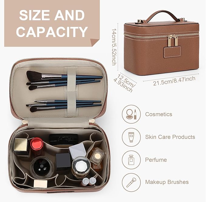Makeup Bag Vanity Case for Women Leather Cosmetic Bag Travel Toiletry Bags Portable Makeup Organizer Case