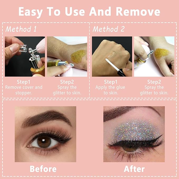 Boko Body Glitter Spray, Diamond Gold Glitter Spray for Sparkling Body Face Hair Nail Clothes, Hair Glitter Spray Body Shimmer Powder for Highlighter Makeup Festival Party Concert Rave Accessories