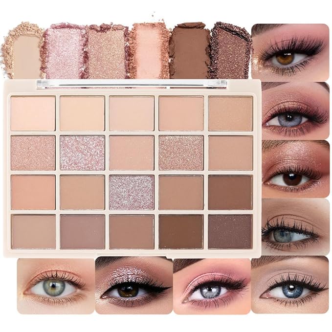 20Colors Rose Gold Dark Brown Nude Basics Matte Eyeshadow Palette,Eye Shadow Travel Makeup Palette all in one Long Lasting Waterproof,Great for Travel Gift Kit