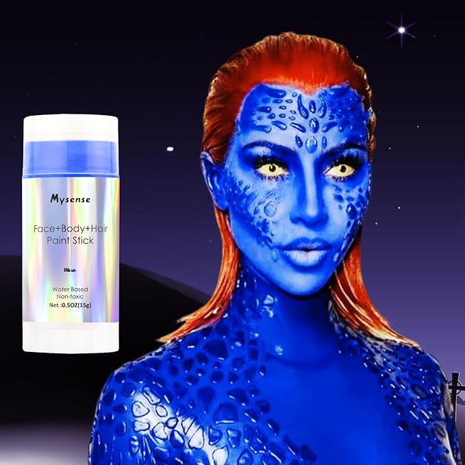 Mysense Blue Face Body Hair Paint Stick,Water Based Washable Temporary Hair Color,Non-toxic Cream Body Paint for Adults and Chidren Halloween Clown Avatar Smurf Mystique Cosplay Makeup,0.5oz