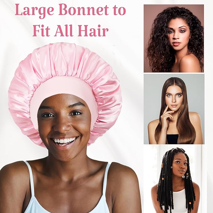 2pcs Bonnet for Men, Bonnets for Women, Satin Silk Hair Bonnet for Sleeping, Reversible Double Layer Wide Band Sleep Cap for Curly Hair Braids